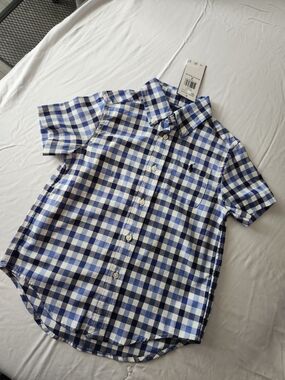 Toddler Button-Down Plaid Shirt with Polo Pony - Blue & White